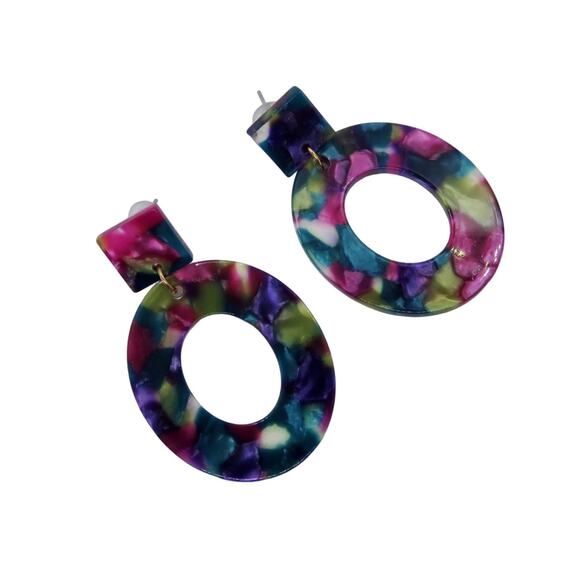 Urban Outfitters Multi-Color Acrylic Circle Drop Earrings Geometric Funky Purple - Picture 2 of 4